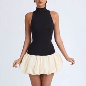 Oh Polly Nabila Turtleneck Drop-Waist Bubble Hem Mini Dress in Black Size 2